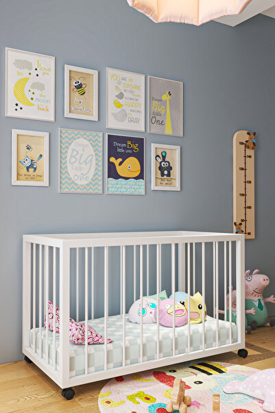 GİVAYO WOOD'S COOPER Bebek Çocuk MDF Beyaz Montessori Tekerlekli Beşik 70 x 130 cm