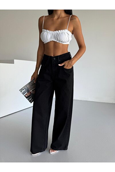 DENİKK TREND ÖZEL TASARIM YÜKSEK BEL LAZERLİ WİDE LEG DENİM JEAN PANTLON