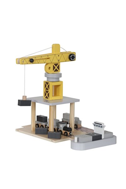 DacEnergy Seaport with toy crane, made of wood, with magnet, a crane, a ship, a train and a crane...