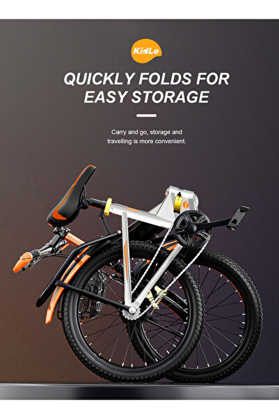 KidLe 20 Inch Foldable Kids Bike, for 9-11 Years Boys and Girls Bikes with Basket and Passengers Rear Seat