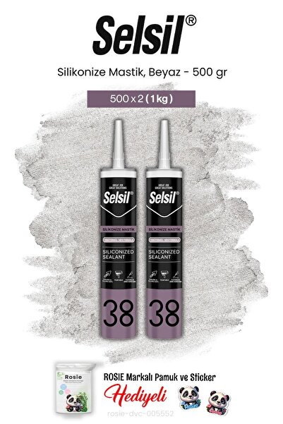 Selsil Silikonize Mastik, 500 gr, Beyaz 2 adet ve rosie pamuk