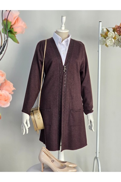 ENDAMIM Large Size Cardigan with Pockets Medium Thickness