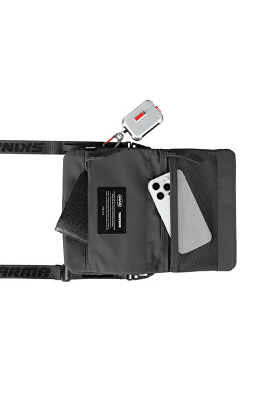 Skinarma Satchel Juno Desenli Naylon Scout Bilek Askı Kayışlı Aksesuar Çantası Gri