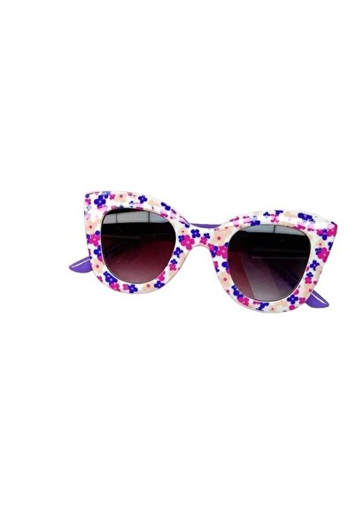 OEM Children's Heart-Shaped Sunglasses with Flower Print, Multicolor, Purple Arms