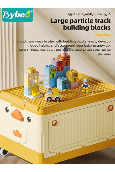 BYBEO Baby Toy Storage Box With Wheels and Building Block Lid, Children Toys and Cloth Storage Bin, Organi