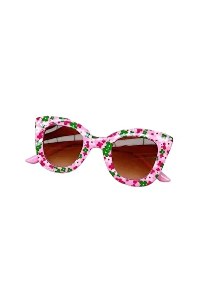 OEM Children's Heart-Shaped Sunglasses with Flower Print, Pink