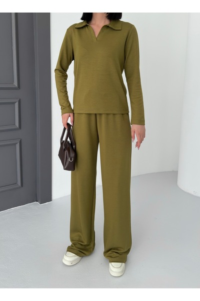 BEJNA Women's Khaki Modal Polo Neck Long Sleeve Soft Touch Sports Set