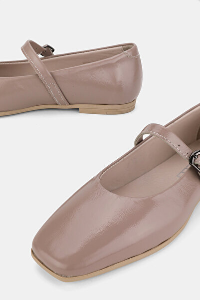 TUNAELLİ Women's Mink Rugan Genuine Leather Natural Leather 36-41 Number Buckle Ballet Flat