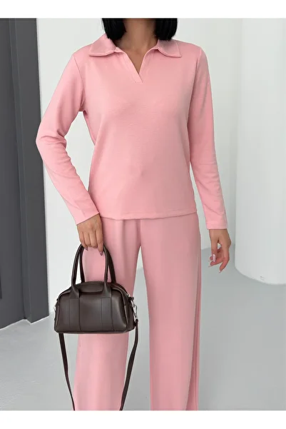 BEJNA Women's Pink Modal Polo Neck Long Sleeve Soft Touch Sports Set