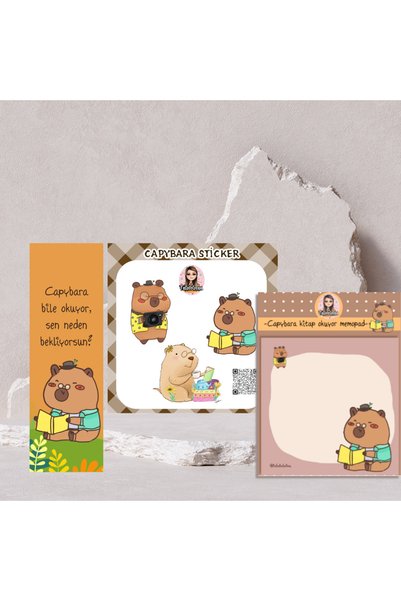Fatofotofan Capybara Okuma Keyfi – Set of 3 (Sticker + Memopad + Bookmark)