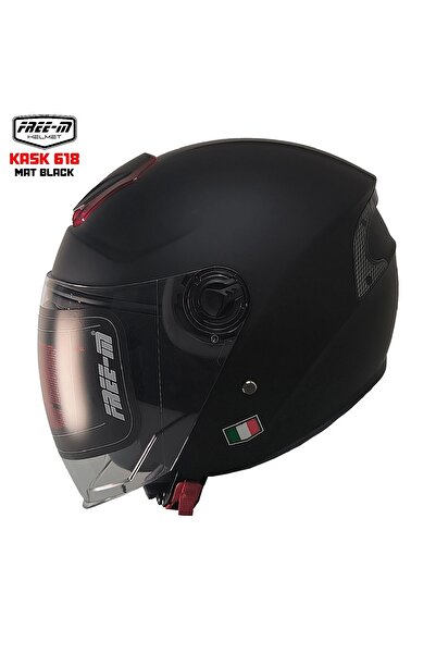 kuzey motor KUZEYMOTOR 618 YARIM KASK MAT SİYAH(GÜNEŞ VİZÖRLÜ)