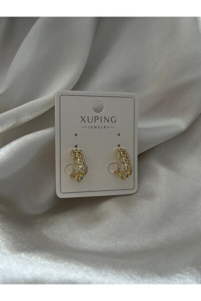 XUPING JEWELRY Xuping 14 K Renk Klipsli Kadın Küpe Yuvarlak Taşlı Model