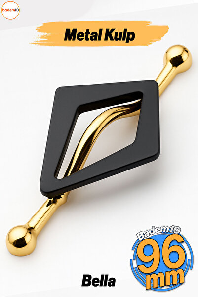 Badem10 Altın Siyah Metal Kulp 96 mm Dekoratif Dolap ve Çekmece Kapak Kolu Lü...