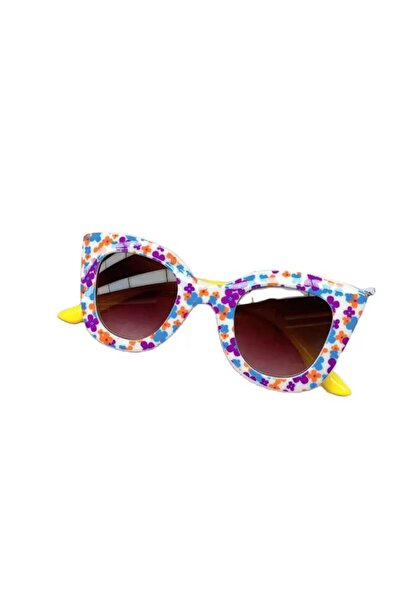 OEM Children's Sunglasses Heart Shape Flower Print, Multicolor, Yellow Arms
