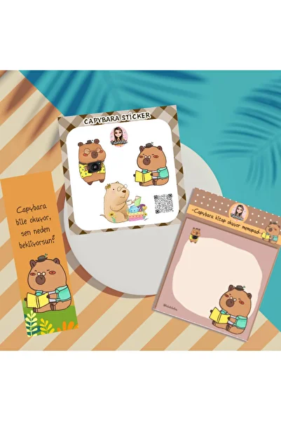 Fatofotofan Capybara Okuma Keyfi – Set of 3 (Sticker + Memopad + Bookmark)