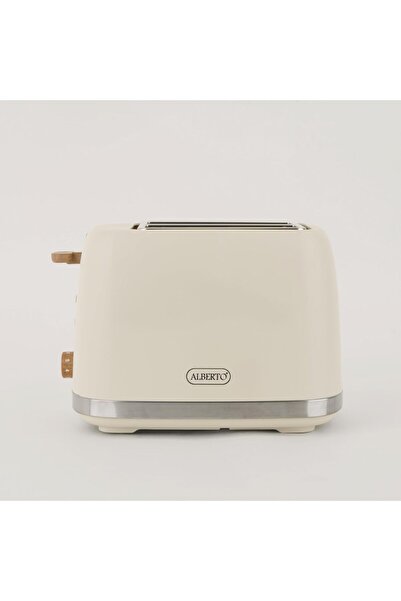 Alberto محمصة خبز ذات شريحتين، هيكل من البولي بروبيلين بلون بيج مع لمسات خشبية وكروم، بقوة 800 واط