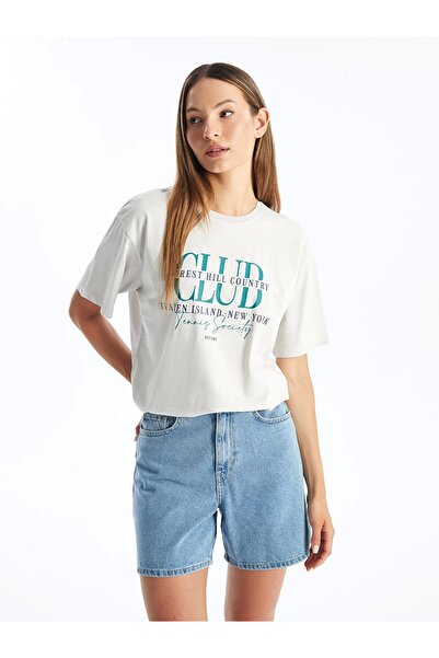 LC Waikiki Γυναικείο μπλουζάκι με κοντό μανίκι με στάμπα LCW Vision Grey Crew...