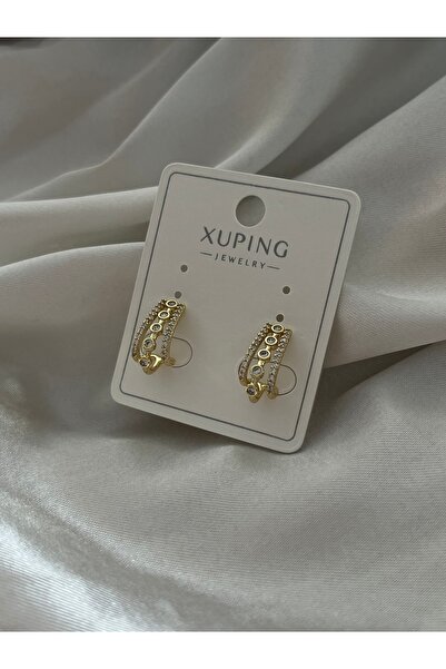 XUPING JEWELRY Xuping 14 K Renk Klipsli Kadın Küpe Yuvarlak Taşlı Model