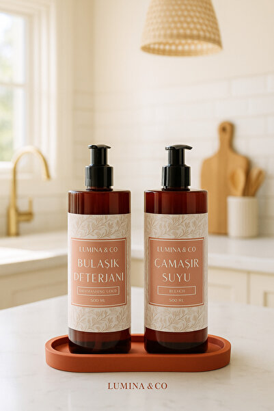 LUMİNA Bulaşık Deterjanı & Çamaşır Suyu Etiketli Plastik Şişe & Kiremit Rengi...