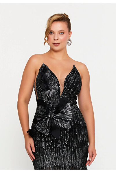 asl touch Straplez Uzun Normal Kesim Abiye Elbise