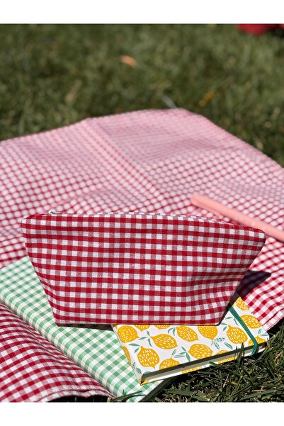 MEKİK BUTİK Red Small Pötikareli Eco-Friendly Washable Zippered Tissue Pen Case / Makeup Bag