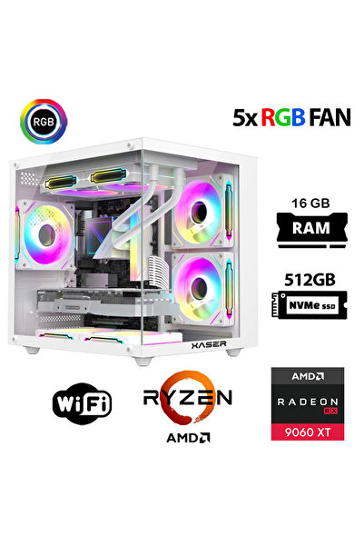 XASER Eco X60 Ryzen 5 5500 16GB Ram 512GB M.2 NVMe SSD 16GB RX9060 XT Oyuncu ...