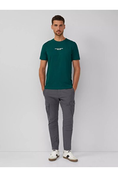 s.Oliver Men's T-shirt, Regular fit with scoop neck and text print, Dark green