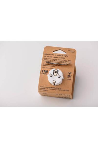 Strohm Dual Adapter with Night Light, 1xSchucko+1xEuro, USB 1xA+1xC, 16A, 250V White SM-A-CGZB2LU1