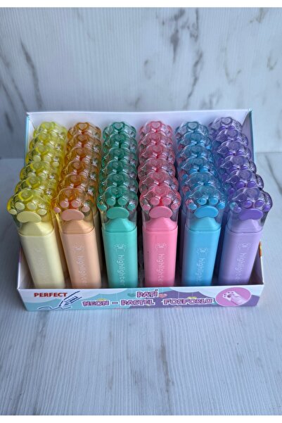 maycup Kedi patili Lüx Pastel Fosforlu kalem seti rengarenk sevimli hediyelik A kalite 6 ADET