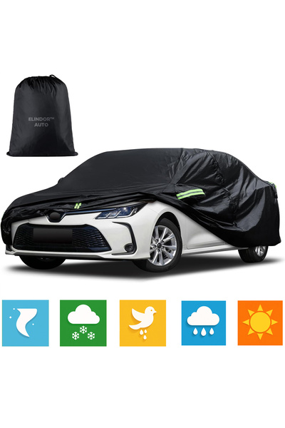 Elindor ® Husă auto neagră cu 3 straturi, impermeabilă, pentru toate anotimpu...