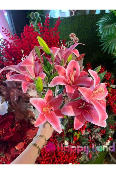 Happyland Yapay Çiçek Lilyum Demeti Tomurcuklu Pembe 1 Demet 9 ^lu 50 cm