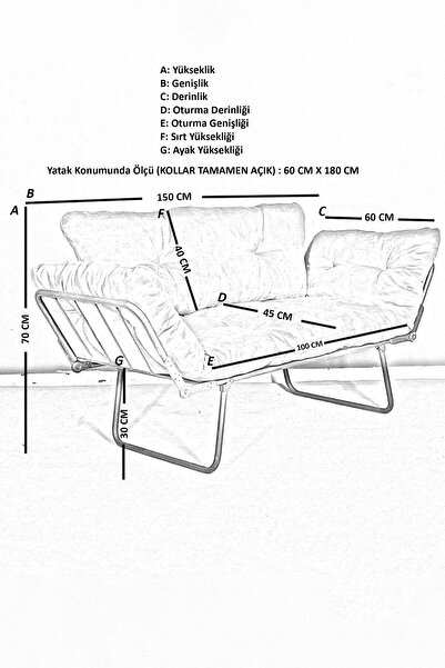 AVYNA Yatak Olabilen Mekanizmalı İkili Kanepe | Kolları Açılan, Modern ve Fonksiyonel Yataklı Koltuk