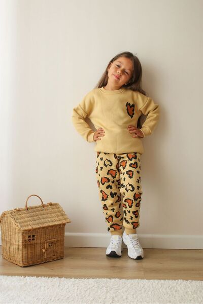 MUMİKİDS 3-Thread Girls' Double Bottom and Top Winter Tracksuit Set