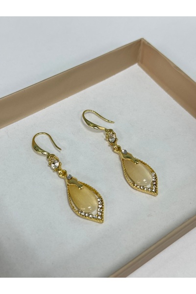 VLDORO D'Oro Drop-Shaped Cat's Eye Stone Steel Earrings