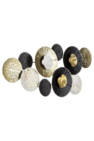 CXN Decorațiune de perete metalică cu flori negre, albe și aurii
