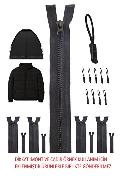 U5 FASHION 100 cm Siyah Kemik Dişli Fermuar 10 Adet + Fermuar Elcik 10 Adet