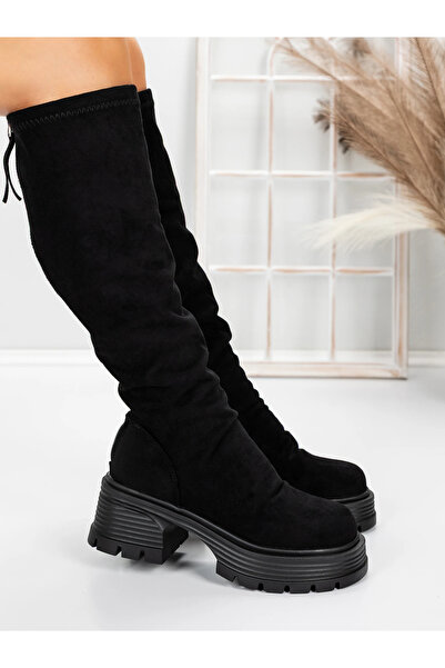 mei Γυναικείες Μπότες με Χοντρό Τακούνι 5WL80 Μαύρες