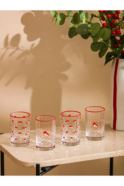 LC Waikiki Lcw Home Mixed Mushroom Printed Glass Water Cup Set of 4 125 ml (W5)