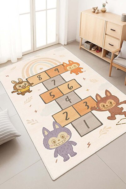 West Home Labubu Oyun halısı makinede yıkanabilir kaymaz taban leke tutmaz se...