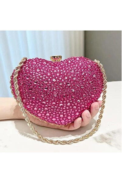 Just Pretty Corner Heart-Shaped Rhinestone Evening Clutch – Pink