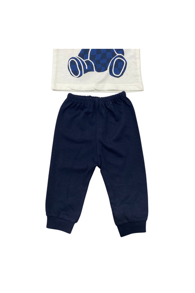 OEM Set copii, 2 piese – bluză albă cu ursuleț albastru grafic și pantaloni bleumarin
