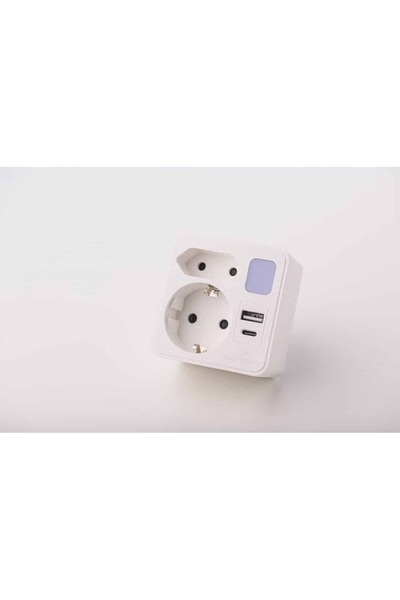 Strohm Dual Adapter with Night Light, 1xSchucko+1xEuro, USB 1xA+1xC, 16A, 250V White SM-A-CGZB2LU1