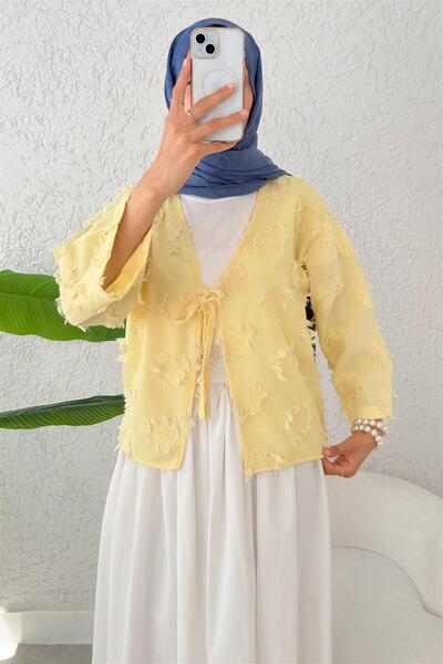 KULVAR TREND 2352 Önü Bağıcıklı Eskitme Detaylı Kimono