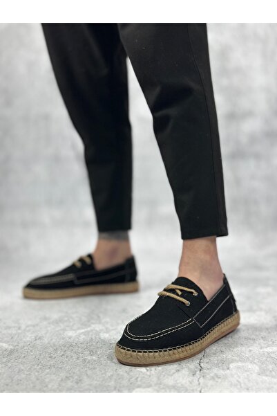 BOA Ba0358 Natural Leather Powder Lace up Rubber Handmade Espadrille Sole Black Color Men Shoes