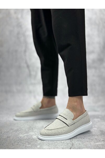 BOA BA0355 Bağcıksız Keten Beyaz Klasik Corcik Erkek Ayakkabı