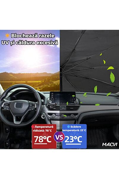 MACVI Macvi® Windshield Protection, Foldable Umbrella Type, Reflective, Anti-UV, with Carrying Case, 130 x 80