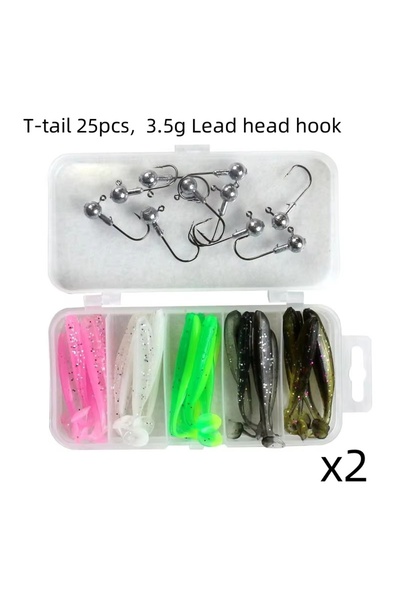 Choice خطاف رأس رصاصي 3.5 جرام، ذيل على شكل حرف T، 50 قطعة، 25 قطعة، طُعم معب...