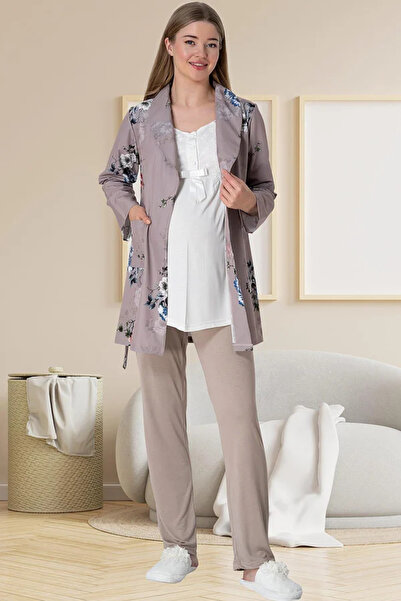 Mollycrush Women's Lace Detailed Maternity Maternity Pajama Set 5804