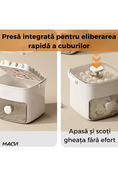 MACVI Macvi® ice box with removable drawer and hygienic serving tongs, 1.5L capacity, compact