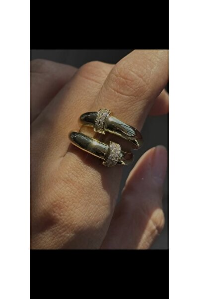 Aylish Bijuteri خاتم ذهبي مكون من سلسلتين مرصعة بالأحجار